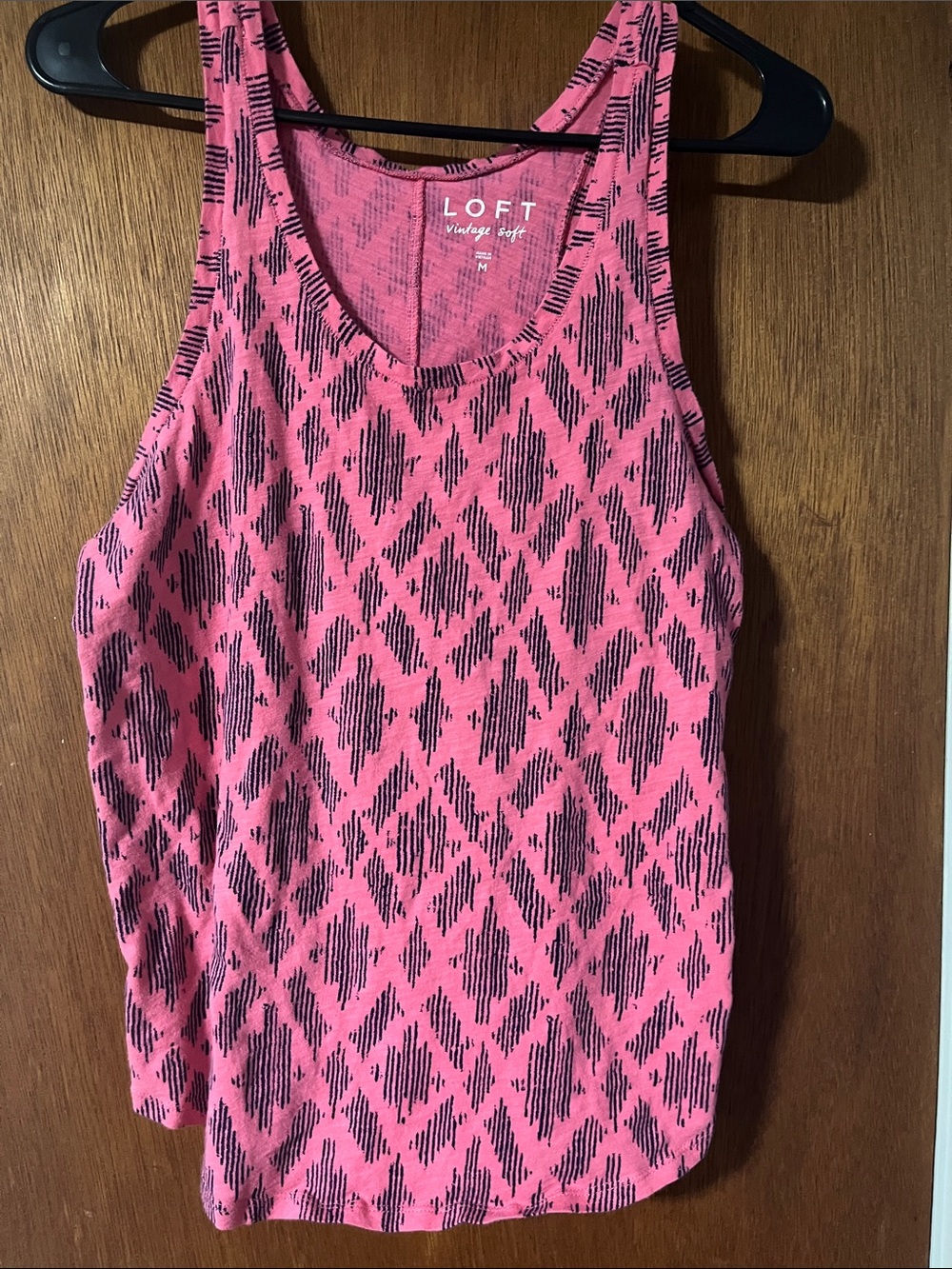LOFT Pink and Navy Geometric Racerback Tank